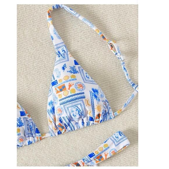 Women's 2 Piece Bathing Suit Graphic Boho Triangle Swimsuits Thong Cheeky - Picture 3 of 5